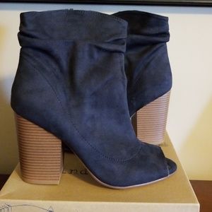 Blue Open Toe Booties - Suede Look- 4 in. Heel